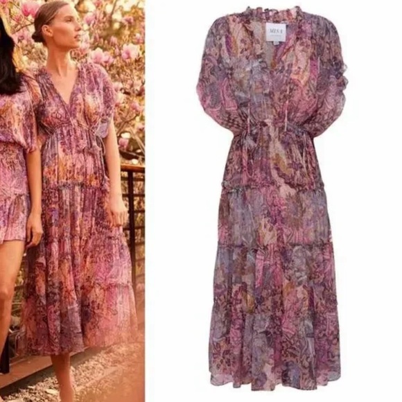 NWT ✨ MISA Los Angeles Paisley Boho Tiered Midi Dress Small